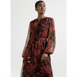 Ted Baker Hadlee Rococo Black & Red Sheer Button Front Midi Dress 8